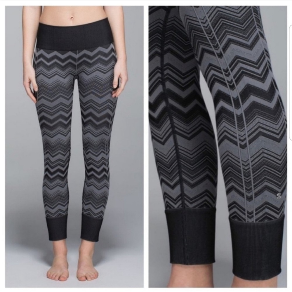 Lululemon Ebb To Street Leggings Chevron Black Gray Yoga Seamless Size 6
